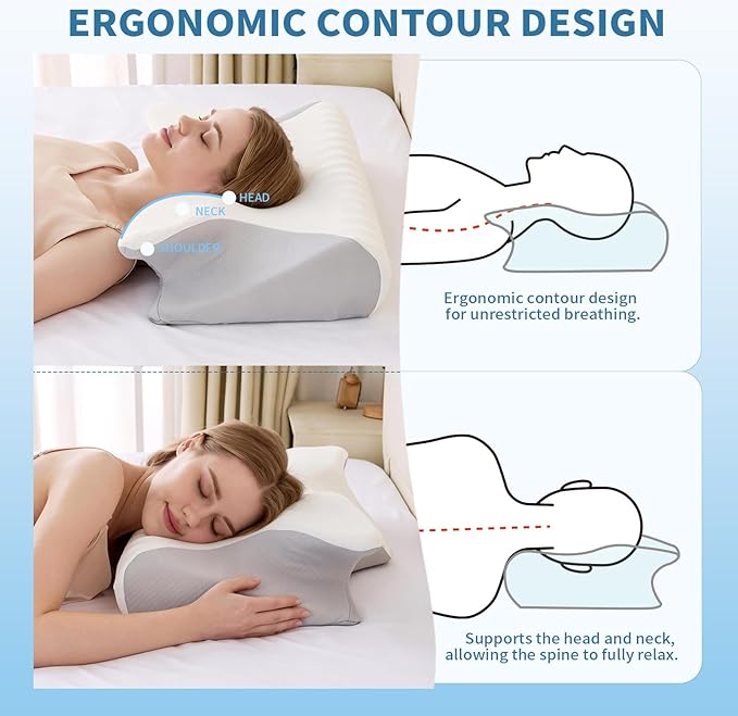 Cervical Neck Pillow for Pain Relief,Ergonomic Contour Memory Foam Pillows,Orthopedic Bed Pillow for Side Back Stomach Sleeper,Cooling Pillow.