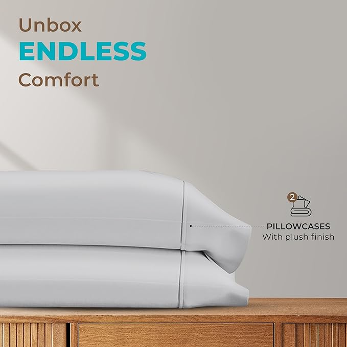 Thread Spread 100% Egyptian Cotton Queen Pillow Cases Set of 2 - Luxury 800 Series Euphoria Collection Queen Pillow Cases (Silver Grey), Soft Cooling Hotel Cotton Pillowcases, Fits Standard Pillows