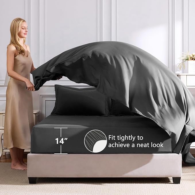 CozyLux Oversized Queen Comforter Set Dark Grey, 7 Pieces Bed in a Bag Comforter Set with Sheets Luxury Bed Set All Seasons, Bedding Set with Down Alternative Comforter, Sheets, Pillowcases & Shams