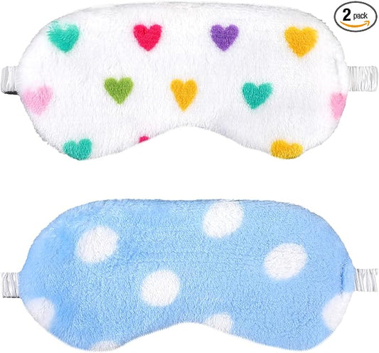 2PCS Plush Sleeping Eye Mask, Soft Plush Eye Mask, Fuffy Eye Cover Comfortable Sleep Mask Blindfold Rainbow Faux Fur Eye Shade for Women, Men and Kids Travel Nap Sleeping