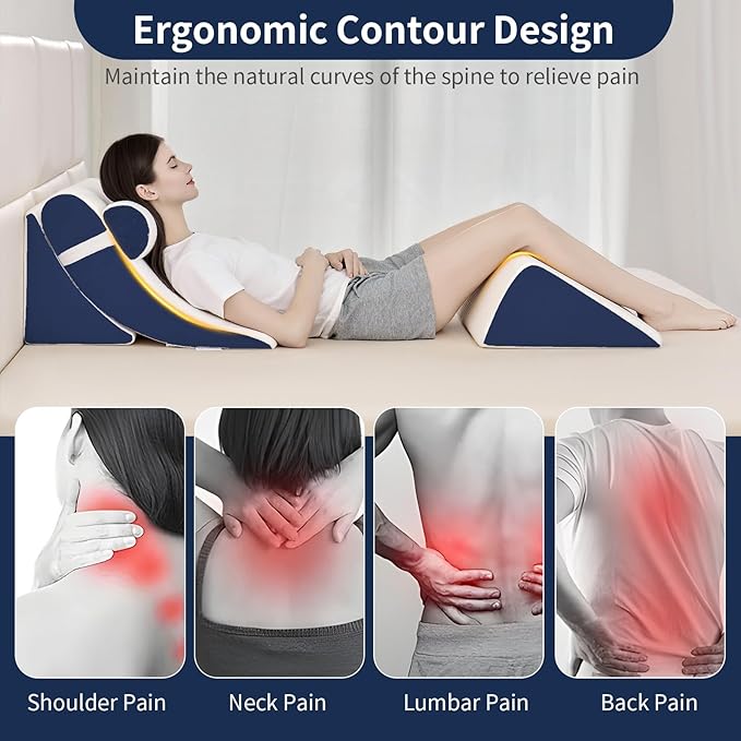 4PCS Orthopedic Bed Wedge Pillow Set for Post Surgery & Pain Relief, Adjustable Wedge Pillow for Back, Acid Reflux,Sitting up in Bed,Recovery, Snoring, Body Pillow for Sleeping (White/Navy)