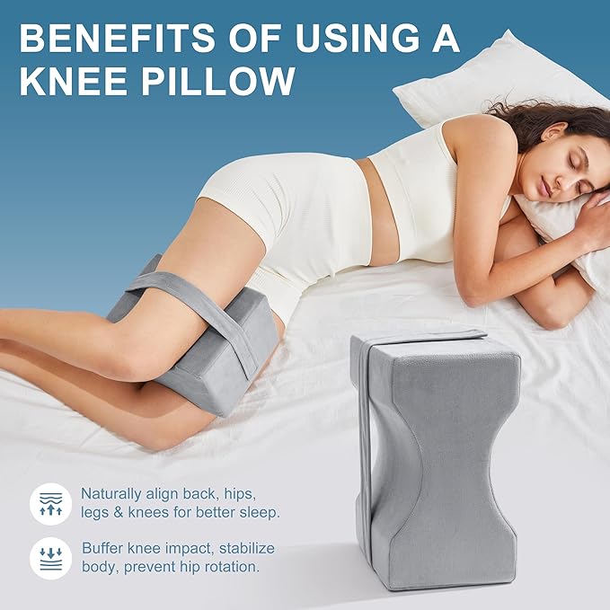UJPFEO Knee Pillow for Side Sleepers, Leg Pillow for Sciatica, Back, HIPS, Knees, Joints Pain Relief,Pillows for Between Legs While Sleeping Spine Alignment Support & Relieves Pressure,Natural Gray