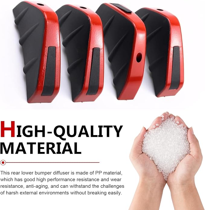 4 PCS Car Lower Bumper Lip Diffuser, PP Carbon Fiber Style Splitter Protector, Anti-scratch Waterproof Fin Hardware Kit, Universal for Most Cars, SUVs Trucks (Red)