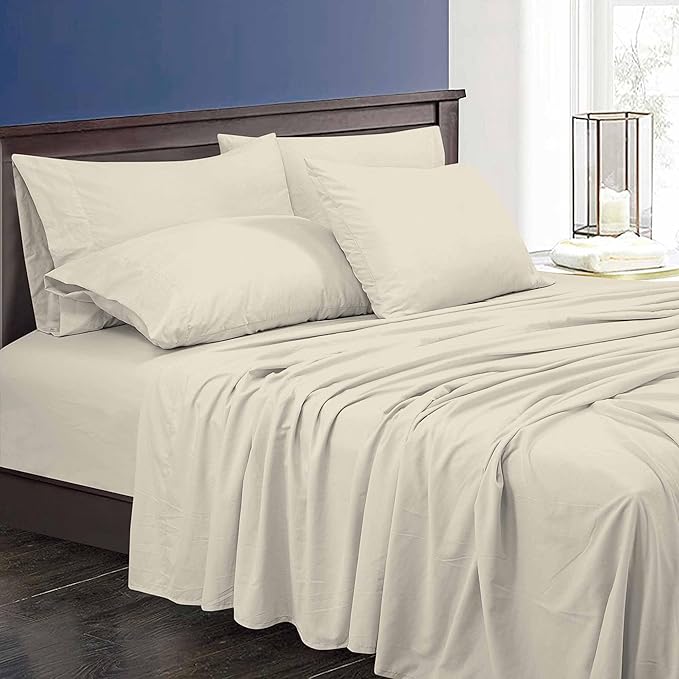 ROYALE LINENS 6 Piece King Sheets Set - Soft Brushed 1800 Microfiber Bedding - 1 Fitted and 1 Flat Sheet, 4 Pillow Cases - Wrinkle Free & Fade Resistant - Hotel Luxury Bed Sheets Set (Birch, King)