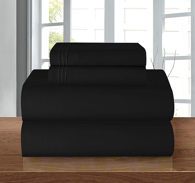 Elegant Comfort Luxury Soft 1500 Thread Count Egyptian 4-Piece Premium Hotel Quality Wrinkle Resistant Coziest Bedding Set, All Around Elastic Fitted Sheet, Deep Pocket up to 16inch, Cal King, Black