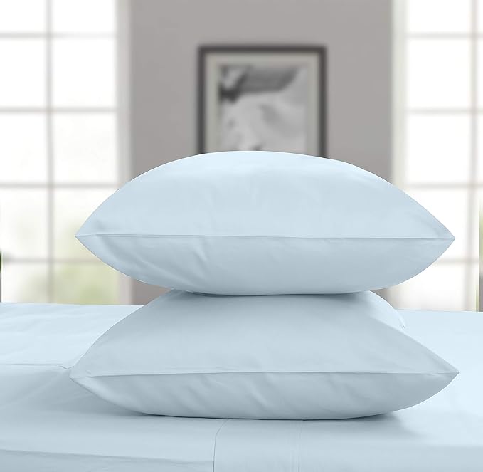 Threadmill Pillow Cases Standard Size | 800 Thread Count Sateen Weave | 100% Cotton 2 Piece Solid Pillow Covers | Extra Long Staple Cotton | Hotel Quality Light Blue Pillow Covers