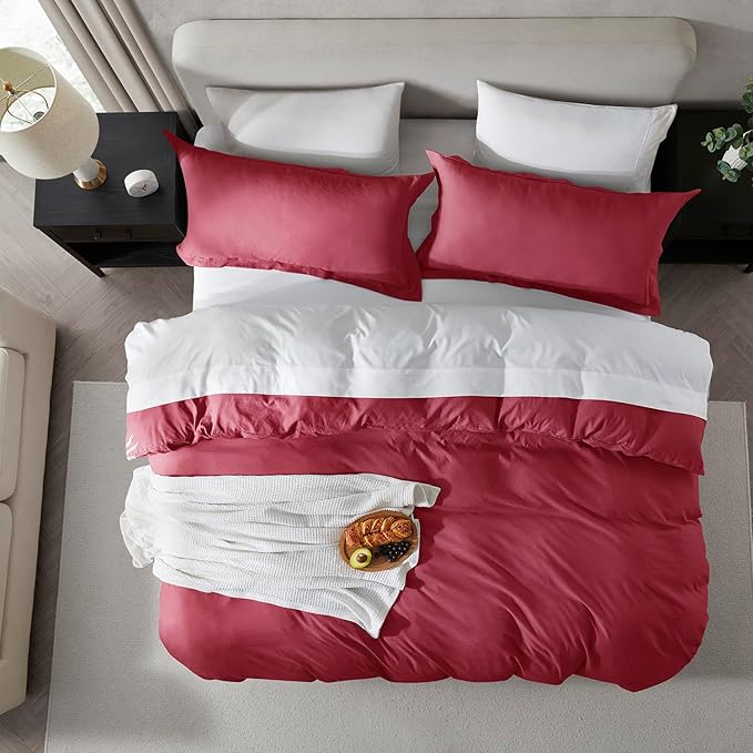 Nestl Burgundy Red Duvet Cover Full Size - Soft Double Brushed Full Size Duvet Cover Set, 3 Piece, with Zipper Closure, 1 Duvet Cover 80x90 inches and 2 Pillow Shams