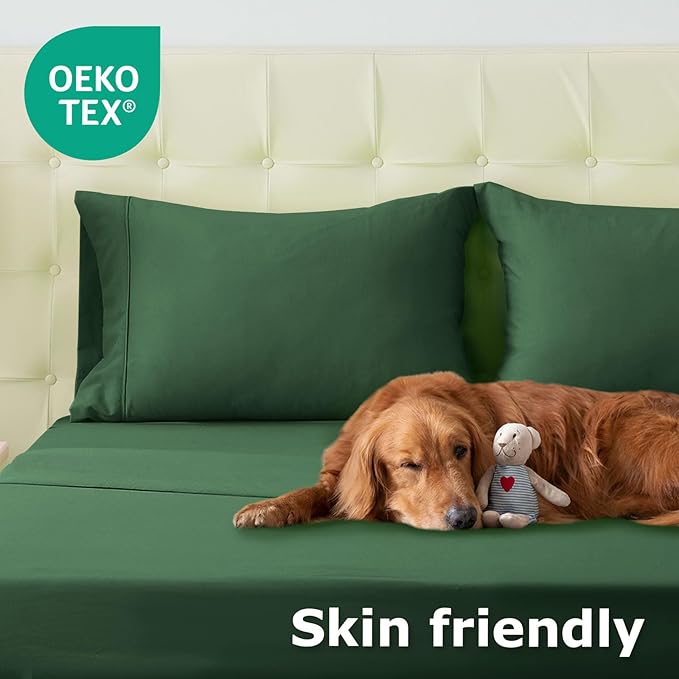 Twin Size Bed Sheet Set - 3 Piece Soft Microfiber Sheets with Deep Pockets, Cooling Technology, and Wrinkle-Free Pillowcase. Hotel-Quality, Durable Bedding, Eden Green