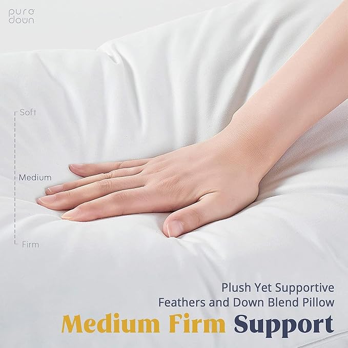 puredown® Goose Feathers and Down White Pillows with 100% Soft Cotton Cover, Bed Sleeping Hotel Collection Pillows Set of 2 Queen Size