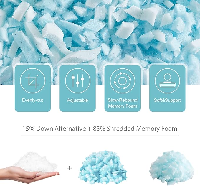 Meoflaw Cooling Pillows Body Size,Shredded Memory Foam Bed Pillows for Sleeping, Supportive Body Pillows for Back & Side Sleepers,Adjustable Pillows Body Size with Washable Removable Cover