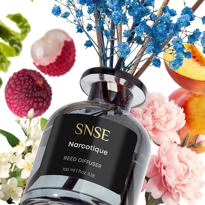 SNSE Narcotique with Flowers Perfumed Reed Diffuser Set | 3.38 oz Scent Fragrance Oil Diffuser for Bedroom, Bathroom, Home Décor and Gift, Decorative Air Fresheners with Sticks