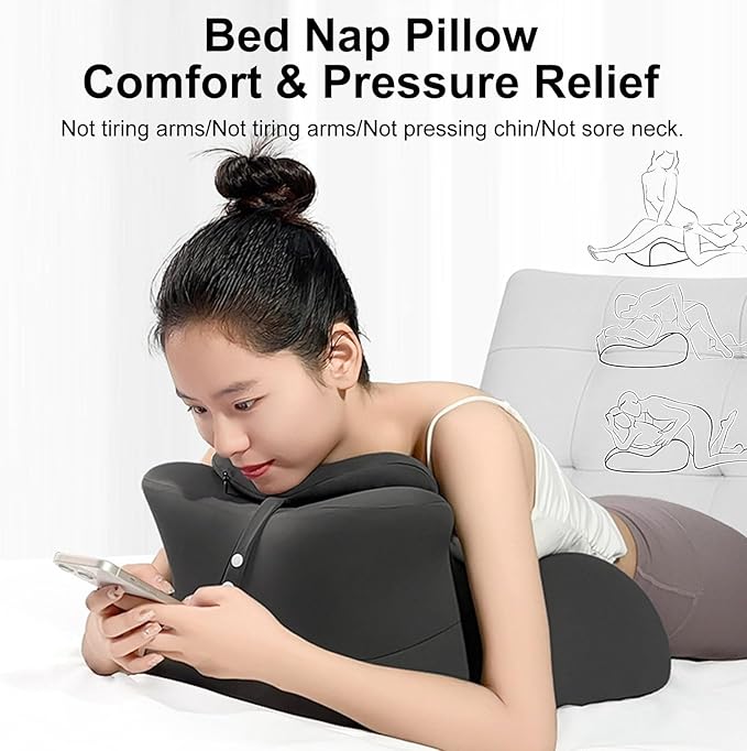 Prone Pillow for Sleeping, 27° Ergonomic Memory Foam Wedge Pillow, Face Down Pillow for Stomach Sleepers, Support for Neck & Back Tension, Bed Reading & Nap Support