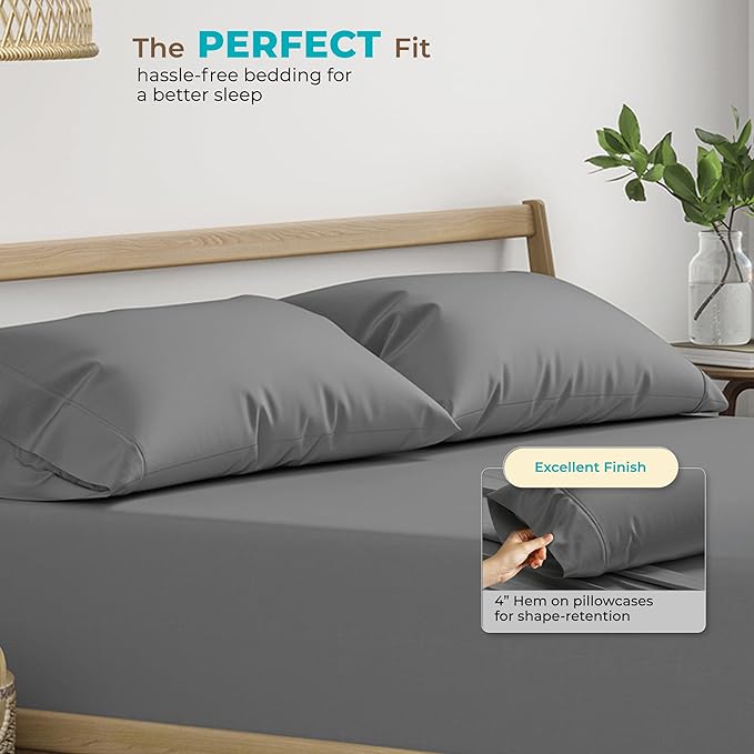 Thread Spread Queen Size Cotton Sateen Pillowcases, Dark Grey, 100% Cotton, 21" W x 32" L