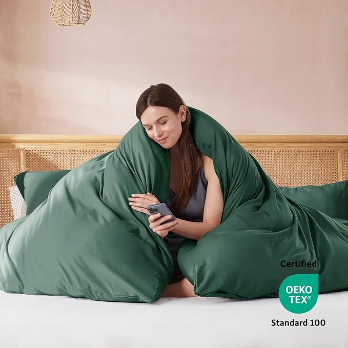 Nestl Twin Duvet Cover Set with Comforter Insert - Forest Green 3 Piece 68x90 Duvet Cover & 1 Pillow Sham with White Quilted Down Alternative Comforter, Ultra Soft, All Season