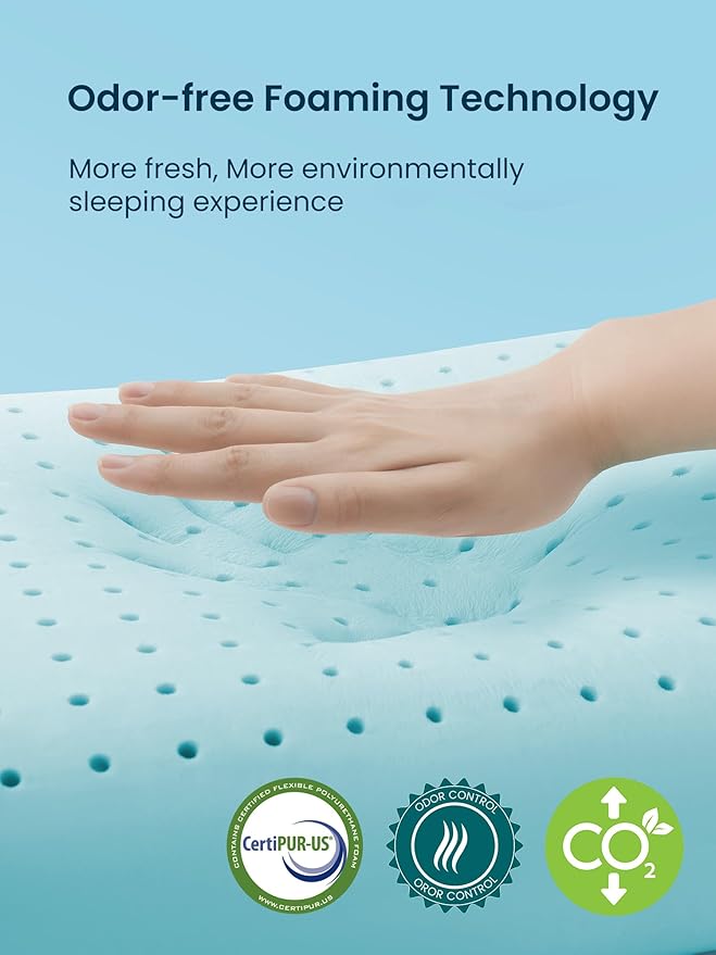 SLEEP ZONE Cooling Memory Foam Pillow - Odorless, Breathable, Skin-Friendly with Superior Support for Back, Stomach or Side Sleepers, Home, Hotel, Hospital Essentials (Blue, King, 1 Pack)