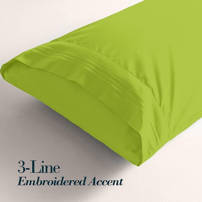 Mocassi 2-Piece Premium King Pillowcase Set 1800 Series Hotel Quality Microfiber - Soft and Breathable with 3-Line Embroidery Wrinkle and Stain Resistant, Easy Care, 20" x 40", Lime