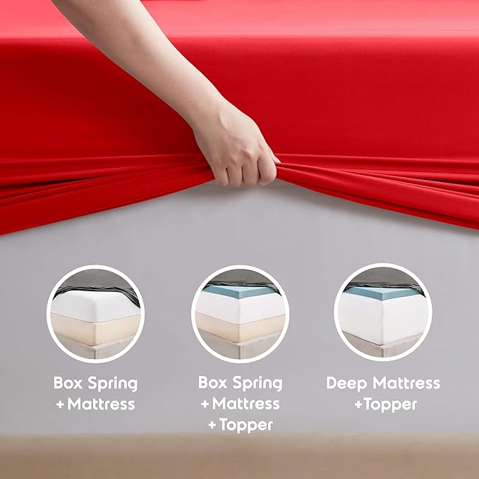 Nestl Extra Deep Full Sheet Set - 6 Piece Breathable & Cooling Sheets - Hotel Luxury Bedding Set w/18-24 Inch Deep Pockets - Easy & Secure Fit - Super Soft, Wrinkle Free & Comfy - Red