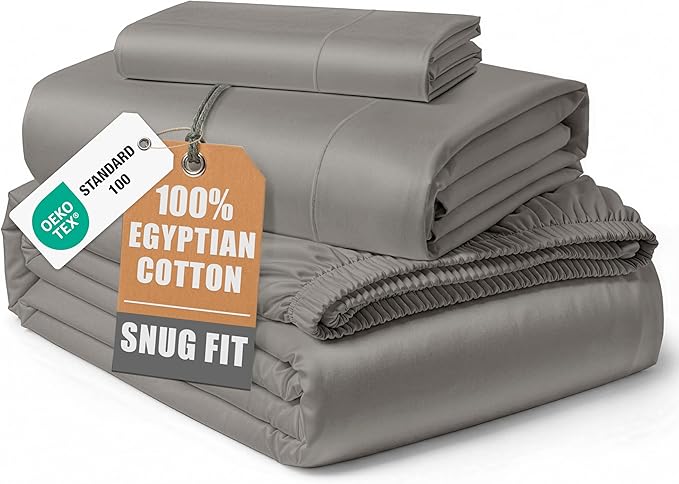 LANE LINEN 100% Egyptian Twin Bed Sheets Cotton, Soft & Comfy No Pill Fade Resistant Natural Cooling Mercerized Cotton Twin Size Sheets 15" Deep Pocket - Charcoal