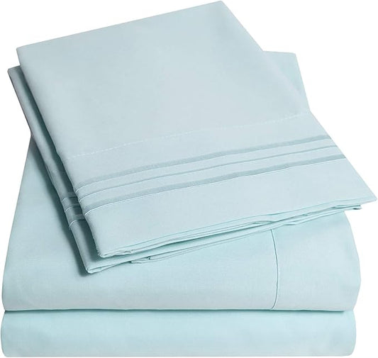 1500 Supreme Collection King Sheet Sets Light Blue- Luxury Hotel Bed Sheets and Pillowcase Set for King Mattress - Extra Soft, Elastic Corner Straps, Deep Pocket Sheets, King Light Blue