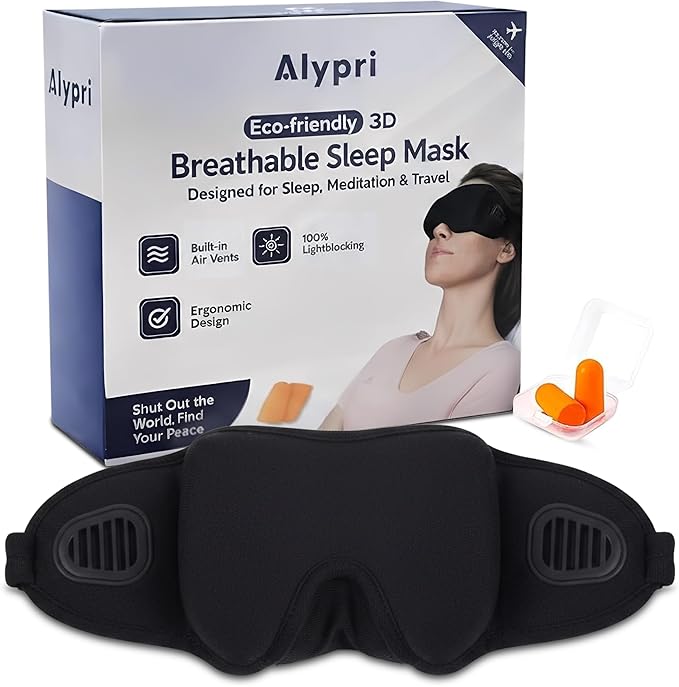 Contoured Sleep Eye Mask with Ventilation – Soft, Lightweight & Breathable Eye Cover for Travel, Home & Office – Adjustable Strap for All Sleep Positions – Black