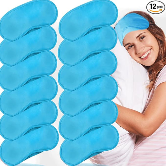 12 Pack Blindfold Eye Mask Cover Sleep Mask for Party Games Travel Sleep Team Build Party Supply with Adjustable Strap for Women Men Kids, Light Blue