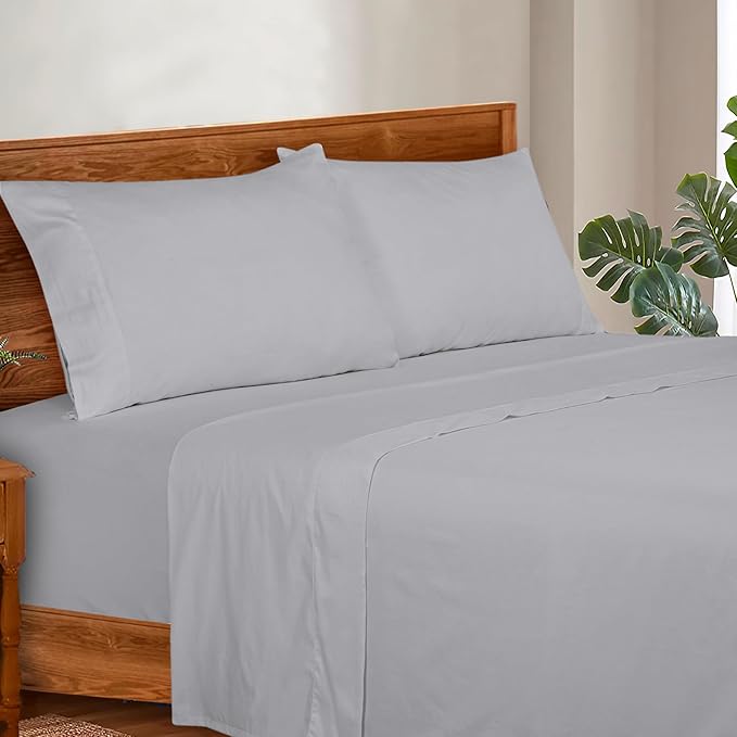 ROYALE LINENS 300 Thread Count Cotton Sateen Sheet Set - 4 Piece Twin XL Bed Sheets - 1 Fitted, 1 Flat & 2 Pillow Cases - Soft Cool & Crisp Sheet Set (Twin XL, Microchip)