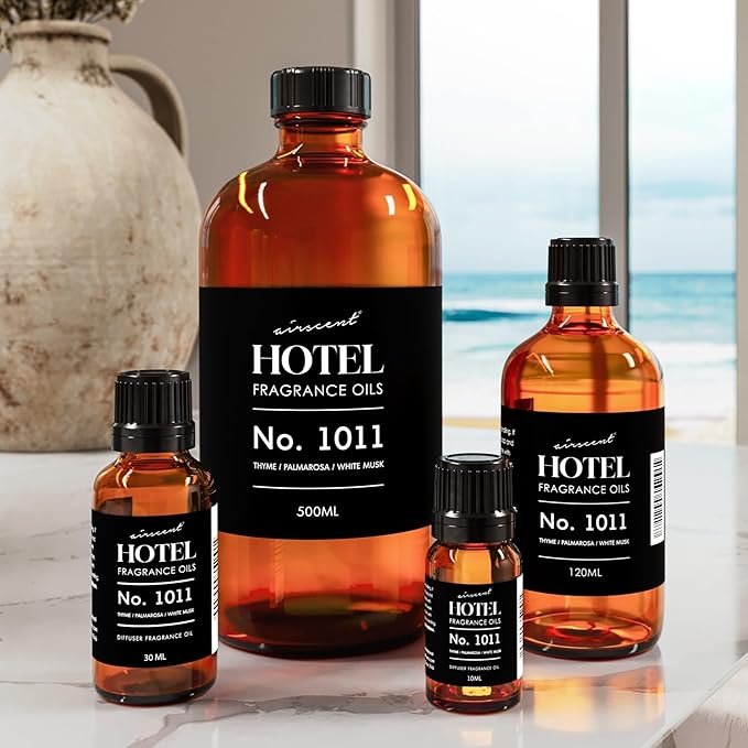 AirScent Hotel Diffuser Oil No. 1011 Inspired by The Beach Villas Hotel Scent - Premium Fragrance Oil for Ultrasonic and Waterless Diffusers and Crafting - 120 mL, 4 fl oz Dropper Bottle