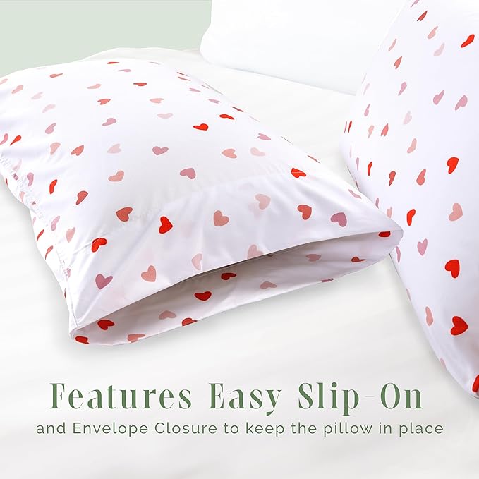 Elegant Comfort Ultra Soft Set of 2 Hearts Print Pillowcases - 1500 Premium Hotel Quality Microfiber, Soft and Smooth Envelope Closure 2-Piece Pillow Covers - King, Valentina
