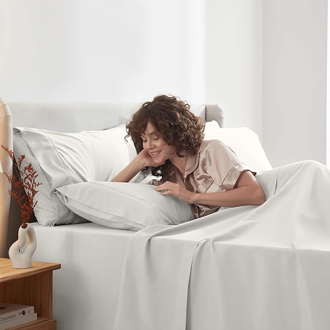 Nestl Extra Deep Twin Sheet Set - 4 Piece Breathable & Cooling Sheets - Hotel Luxury Bedding Set w/18-24 Inch Deep Pockets - Easy & Secure Fit - Super Soft, Wrinkle Free & Comfy - Off White