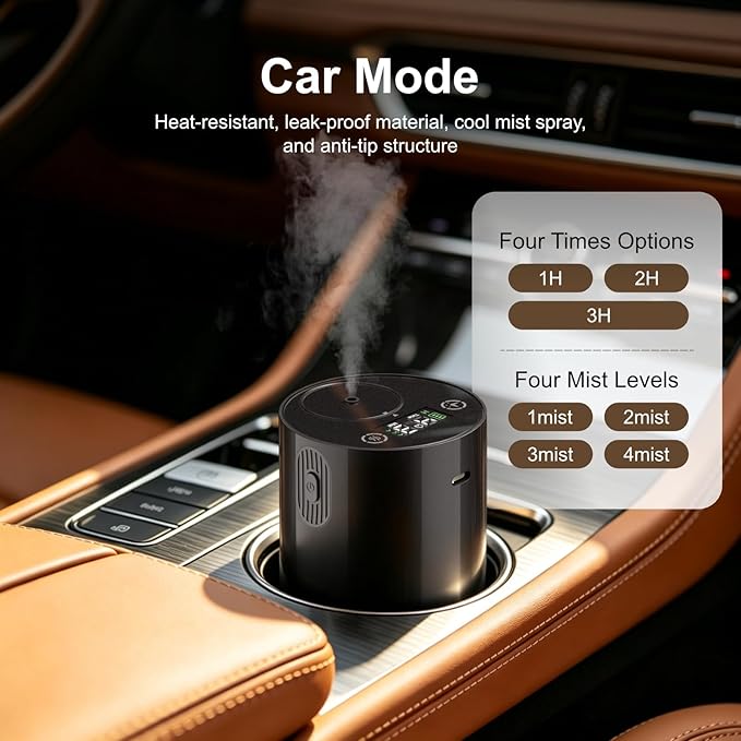 ASAKUKI Waterless Diffuser Essential Oils,Portable & Cordless Design,Adjustable Mist Levels and Timer,0.34 fl. oz. / 10 ml,Built-in Rechargeable Battery,Essential Oil Diffuser for Home,Car and Room