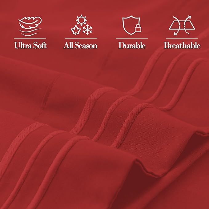 Mocassi 2-Piece Premium Standard/Queen Pillowcase Set 1800 Series Hotel Quality Microfiber - Soft and Breathable with 3-Line Embroidery Wrinkle and Stain Resistant, Easy Care, 20" x 30", Rust