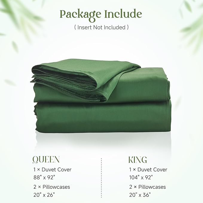 Simple&Opulence Cooling Duvet Cover Set Queen Size, 3 Pcs 100% Viscose Derived from Bamboo Hotel Luxury Silky Bedding, Breathable Soft Comforter Cover for Hot Sleeper with 2 Pillowcases(Olive Green)