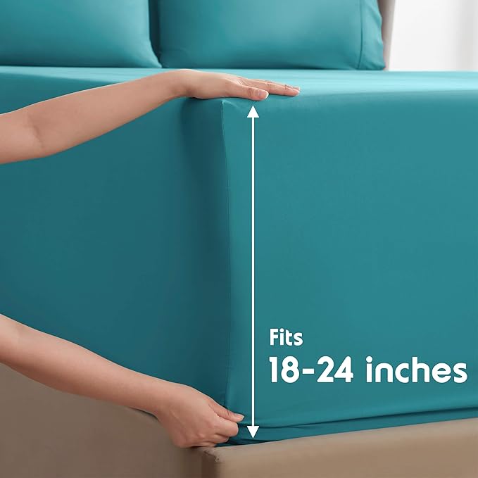 Nestl Extra Deep Queen Sheet Set - 6 Piece Breathable & Cooling Sheets - Hotel Luxury Bedding Set w/18-24 Inch Deep Pockets - Easy & Secure Fit - Super Soft, Wrinkle Free & Comfy - Teal