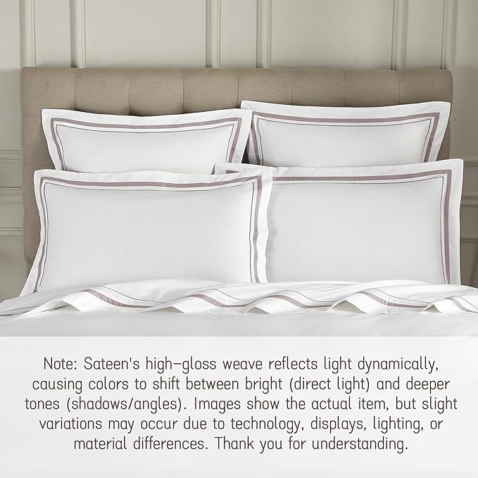 White Pillow Shams Queen Size Set of 2, 100% Cotton 400TC Sateen Luxury Hotel Pillow Cases, Pipping Oxford Pillowcases with Envelope Closure for Bedding Linen, 20x30 Inches