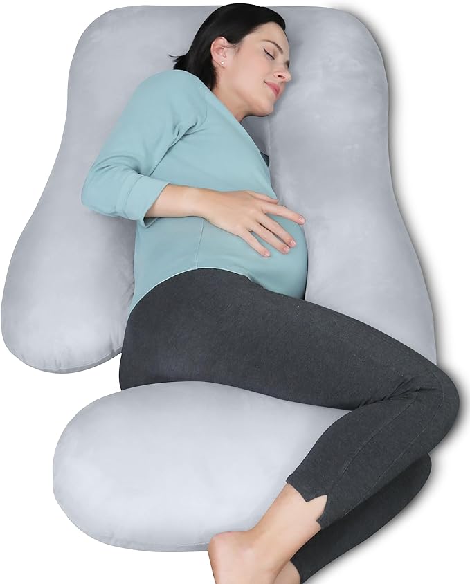 MOON PARK Pregnancy Pillows for Sleeping - U Shaped Full Body Maternity Pillow with Removable Cover - Support for Back, Legs, Belly, Hips - 57 Inch Pregnancy Pillow for Women - Light Grey