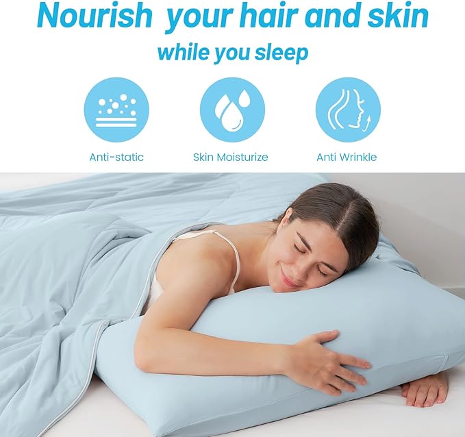 Cozy Bliss Cooling Pillow Cases for Hot Sleepers, Q-Max>0.45, Standard Size Set of 2, Soft & Silky Pillow Covers with Envelope Closure,Gift, Blue, 20x26 Inches