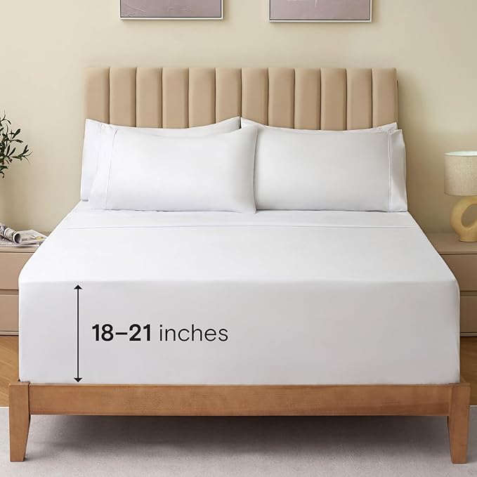 LuxClub 4 PC California King Size Sheet Set Bed Sheets Deep Pockets 18" Wrinkle Free Cooling Sheets Machine Washable Hotel Bedding Silky Soft - White California King