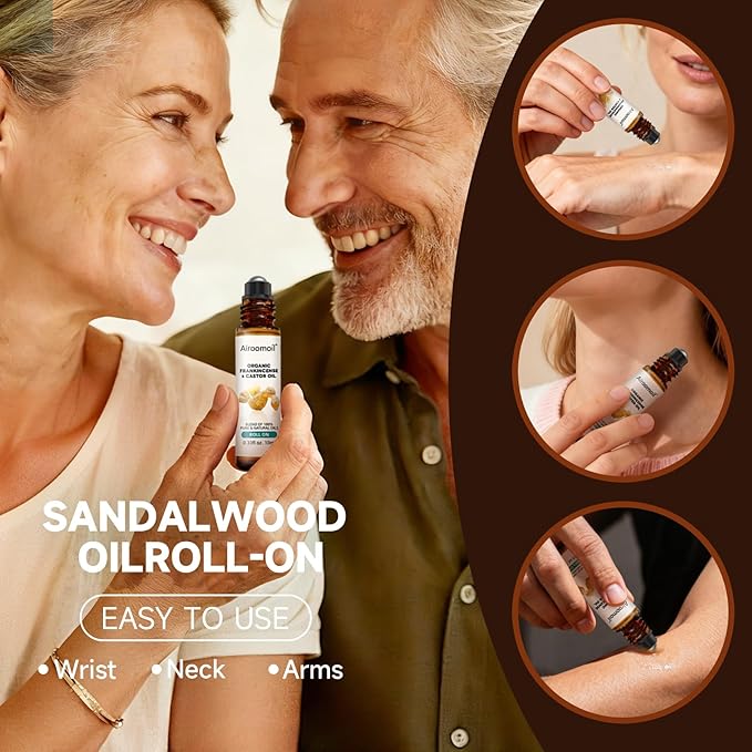 Organic Castor and Frankincense Roll-on Oil, 10 mL, Natural Plant Blend, Convenient Rollerball Design, Travel Size for Aromatherapy, Meditation, Yoga Relaxation, Revitalize Skin, Lady Gift