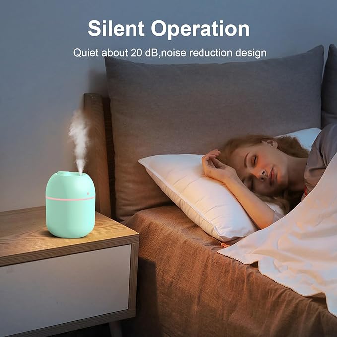 Portable Small Humidifier, USB Personal Desktop Humidifier for Car, Office Room, Bedroom, Auto Shut-Off, 2 Mist Modes, Super Quiet(220ml, Green)