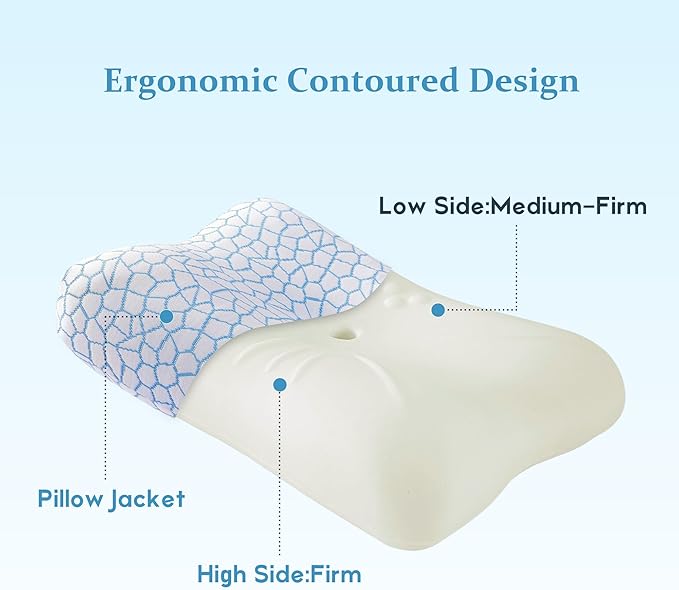 Memory Foam Side Sleeper Pillow for Neck and Shoulder Painf,Cervical Support,Queen Size Cooling Contour Pillow with Dual-Height, Orthopedic Ergonomic for Side, Back, Stomach Sleeper