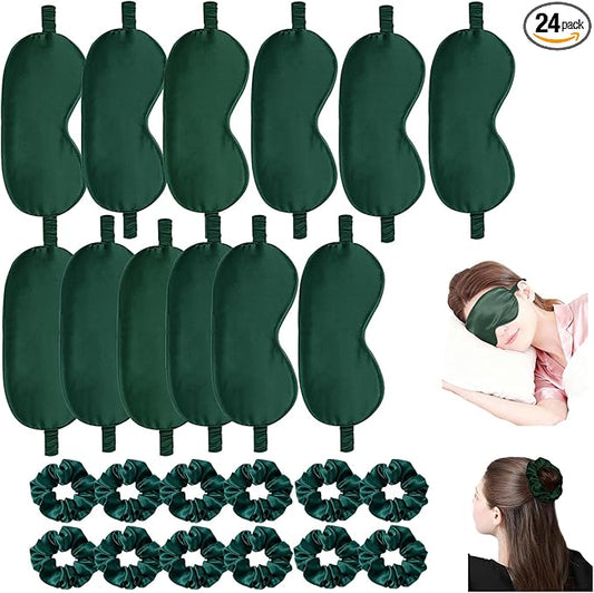 24Pcs Satin Eye Mask Silk Sleep Masks Silky Eyes Cover Blackout Blindfold Eyeshade Scrunchies Hair Ties Travel Wedding Gift