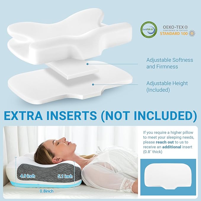 Elviros Neck Pillow for Pain Relief Sleeping, 2 Pack CPAP Pillows for Side, Back & Stomach Sleepers, Ergonomic Orthopedic Pillow for CPAP Users to Reduce Air Leaks and Mask Pressure, Dark Grey