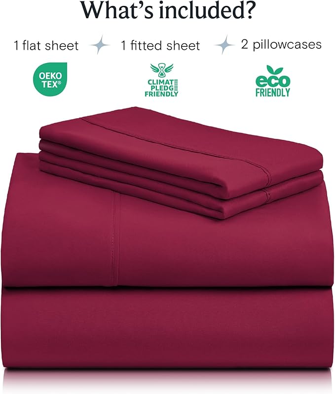 LuxClub 4 PC Queen Sheet Set, Breathable Luxury Bed Sheets, Deep Pockets 18" Wrinkle Free Cooling Sheets Machine Washable Hotel Bedding Silky Soft - Burgundy Queen