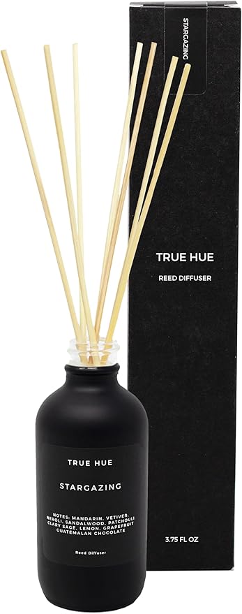 Luxury Reed Diffuser| True Hue | 3.75 fl oz | Glass and Rattan | Lasts for 2-3 Months | Fragrance Diffusers for Home | Handmade in USA (Stargazing)