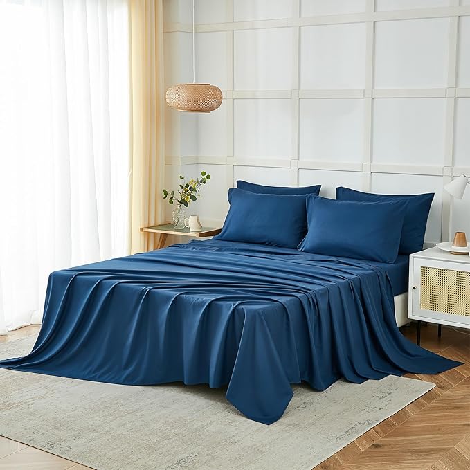 ILAVANDE Navy Blue Queen Sheets Set 6 Piece,Hotel Luxury Super Soft 1800 Series Microfiber Queen Bed Sheets Set-Wrinkle Free & Breathable-14 Deep Pocket Sheets for Queen Size Bed(Queen,Navy Blue)