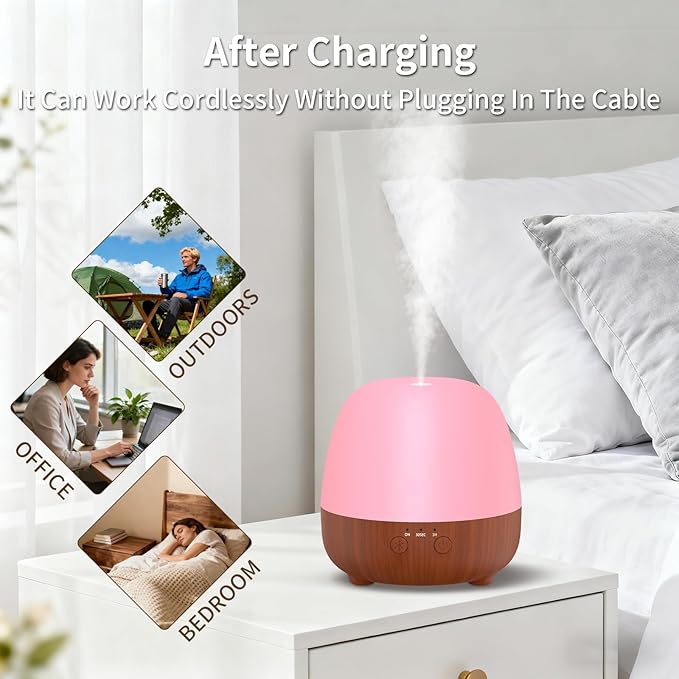 SPLITSKY Cordless Essential Oil Diffuser 150ML, Portable Rechargeable Diffuser with 7-Color LED Light, 2 Mist Modes, Quiet Operation and Auto-Off, 3 Timer Settings, for Home, Office, Outdoor