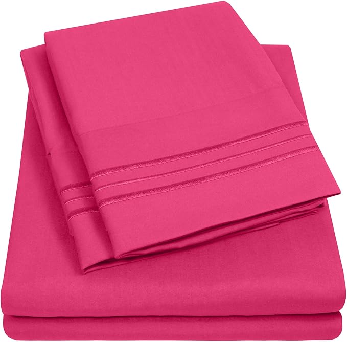 Supreme Collection Twin Sheet Set - Fuschia, 3 Piece Set, Extra Soft, Elastic Corner Straps, Deep Pocket, Twin