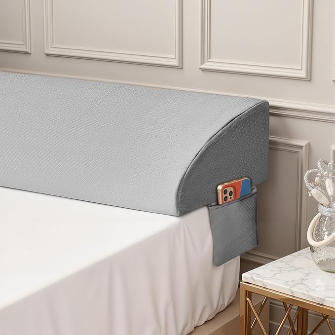 DUMOS Bed Wedge Pillow for Headboard & Mattress Gaps, 54-inch Long - Supportive Wedge Pillow with Side Pockets, Bed Wedge for Back Pain Relief, Reading & Sleeping, Removable Washable Cover