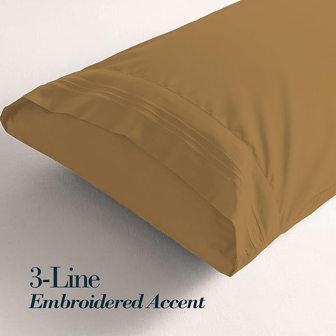 Mocassi 2-Piece Premium King Pillowcase Set 1800 Series Hotel Quality Microfiber - Soft and Breathable with 3-Line Embroidery Wrinkle and Stain Resistant, Easy Care, 20" x 40", Bronze