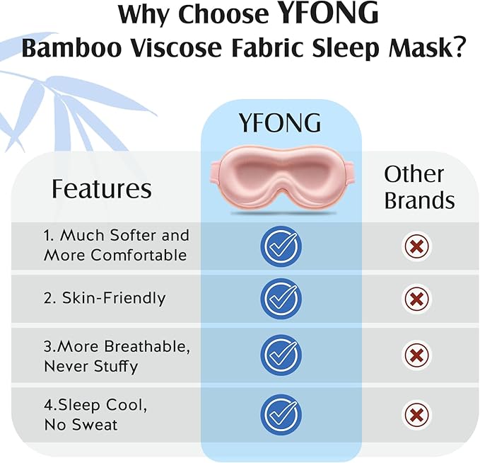 YFONG Sleep Mask for Lash Extensions, Bamboo Viscose & 100% Blackout Eye Mask for Sleeping Women Men, Soft 3D Contoured Zero Eye Pressure Blindfold for Travel, Breathable & Adjustable Eye Cover, Pink